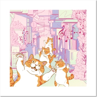 Dancing Cat in the City Posters and Art